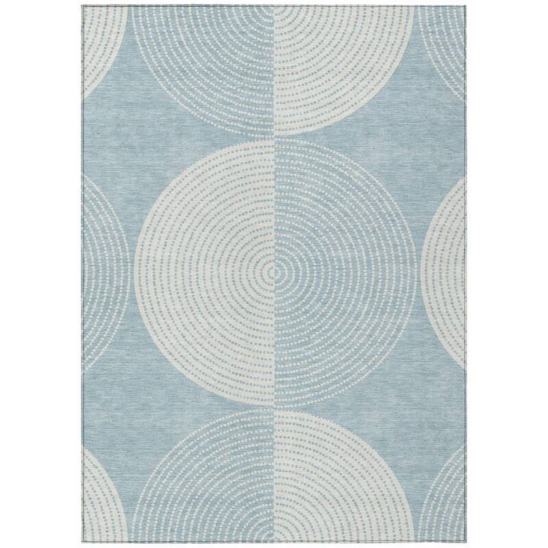 Machine Washable Indoor/ Outdoor Geo Circles Chantille Rug