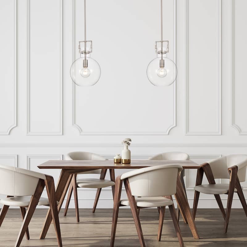 Brushed Nickel 1-Light 10 Inch Globe Shaped Clear Glass Pendant