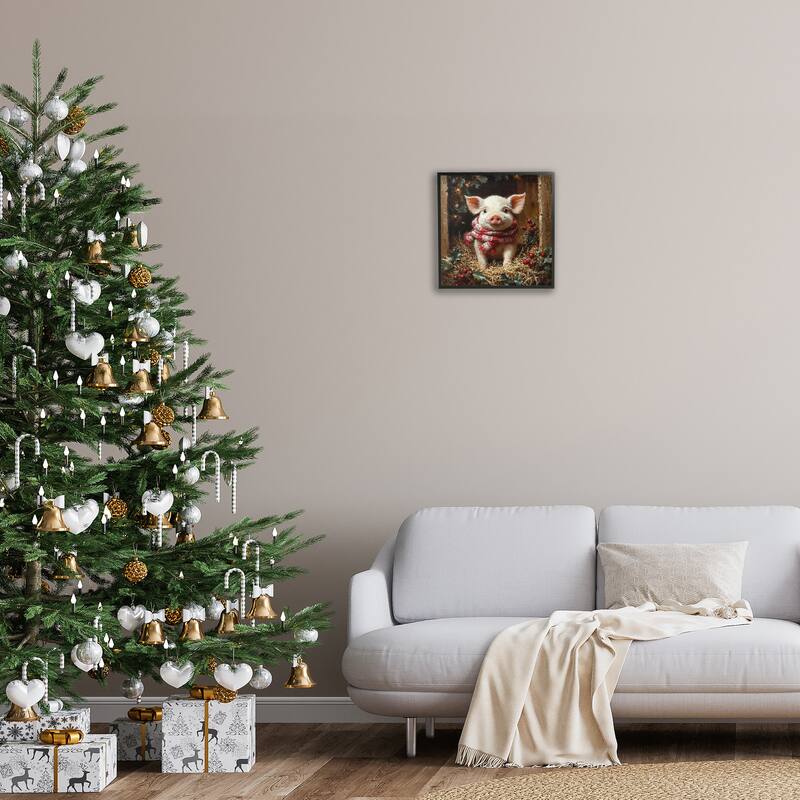 Stupell Pig with Holiday Garlands Framed Giclee Art Design By Riley B