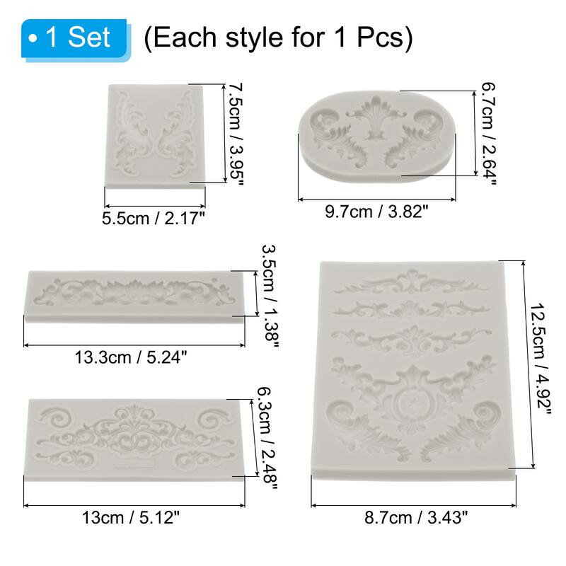 5PCS Polymer Clay Mold, Fondant Mold 3D Iod-Mold Silicone Rose - Grey
