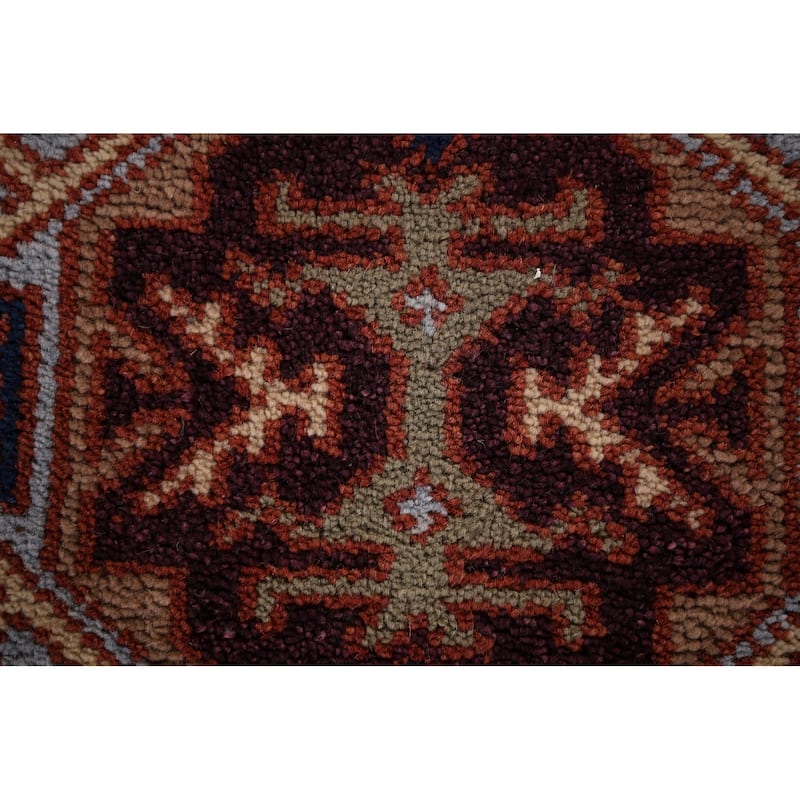 Light Blue Geometric Kazak Oriental Accent Rug Handmade Wool Carpet - 4'0" x 5'11"