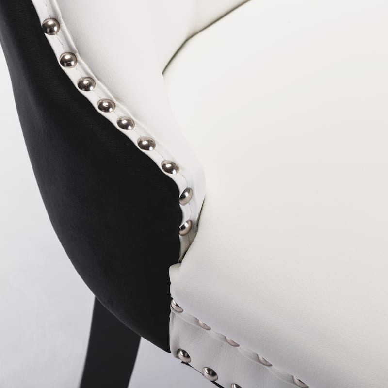 2 Pcs Set Modern High-end Tufted Solid Wood Dining Chair w/ PU Velvet Upholstered & Nailhead Trim-White+Black