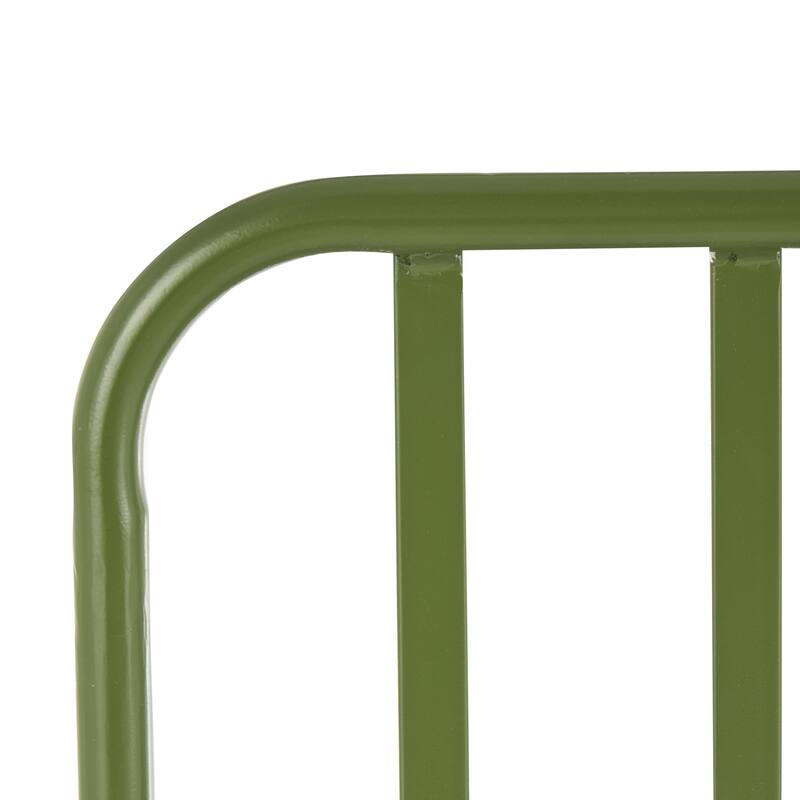 Green Metal Slatted Patio Outdoor Bench with Curved Armrests