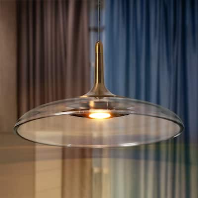 Modern 1-Light LED Gold Large Pendant Island Lights with Clear Glass Shade - D 12.2" x H 7"