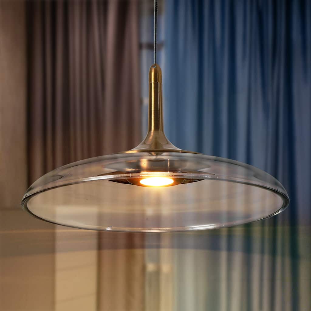 Modern LED Gold 1-Light 12.2" W Glass Pendant Light for Kitchen Island Dining Room - D 12.2" x H 7"
