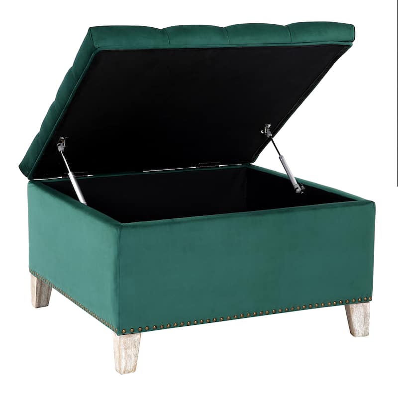29.5" Wide Velvet Tufted Square Ottoman With Storage