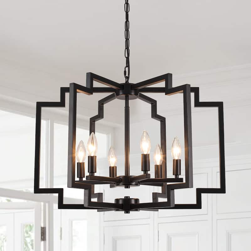 Elegant retro 6-light metal semi-openwork lampshade with adjustable height suspension rod suitable for multiple different spaces