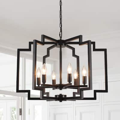 Elegant retro 6-light metal semi-openwork lampshade with adjustable height suspension rod suitable for multiple different spaces