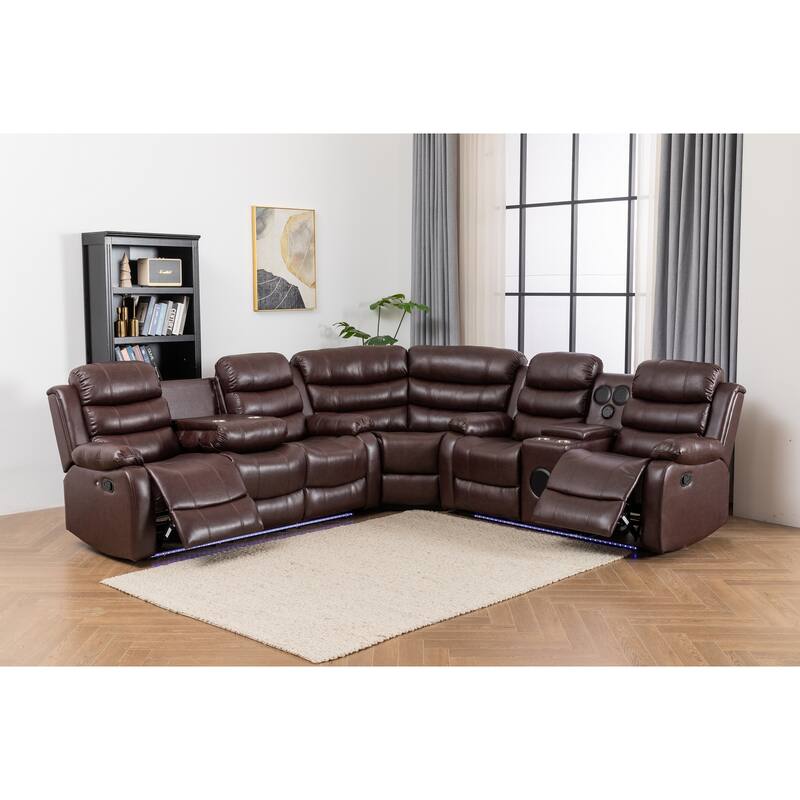 Donivi LED Faux Leather Reclining Sectional With Speakers