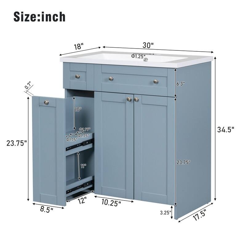 Single Sink 30" Bathroom Vanity with Combo Cabinet and Storage