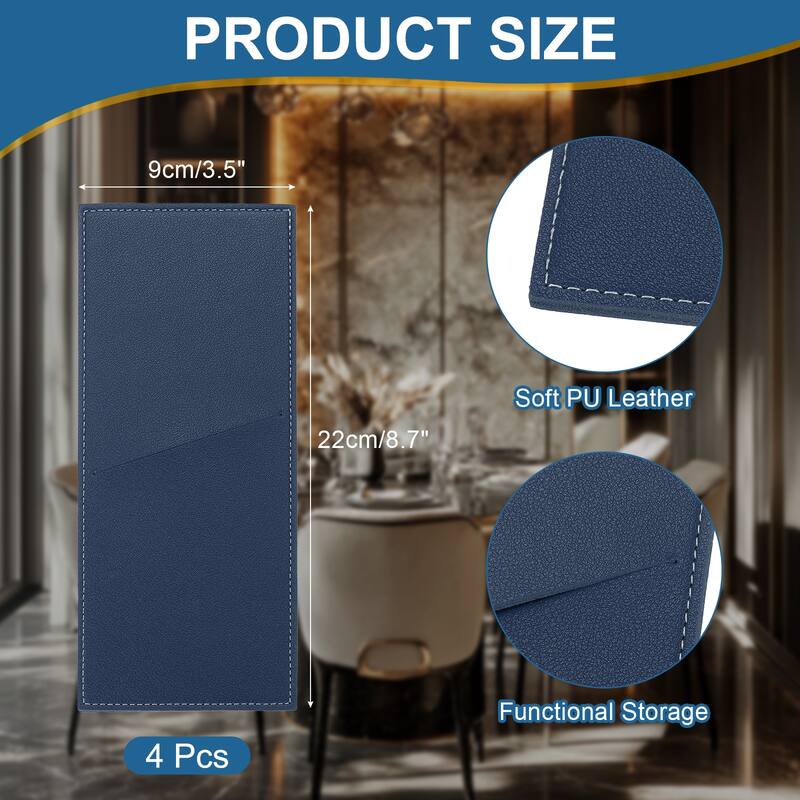 Leather Cutlery Sleeve Knife Bag Pouch for Dining Table - 22 x 9 cm - Dark Blue