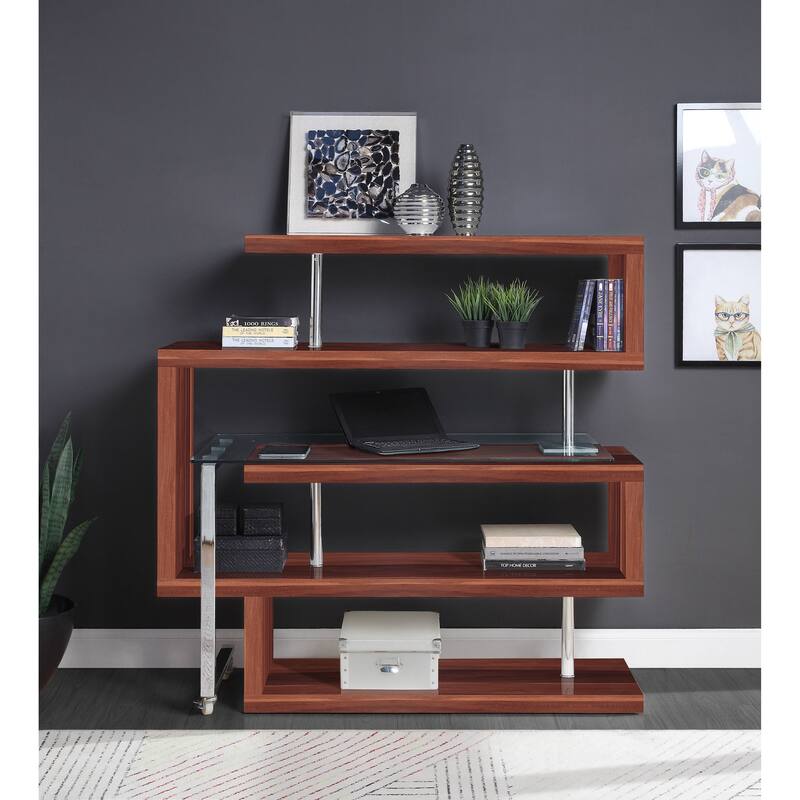 Chrome High Gloss Finish Writing Desk with Shelf