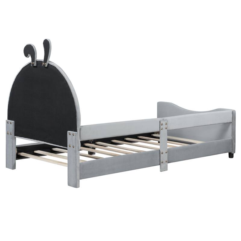 Twin Size Upholstered Daybed with Rabbit Ear Shaped Headboard for Home Office