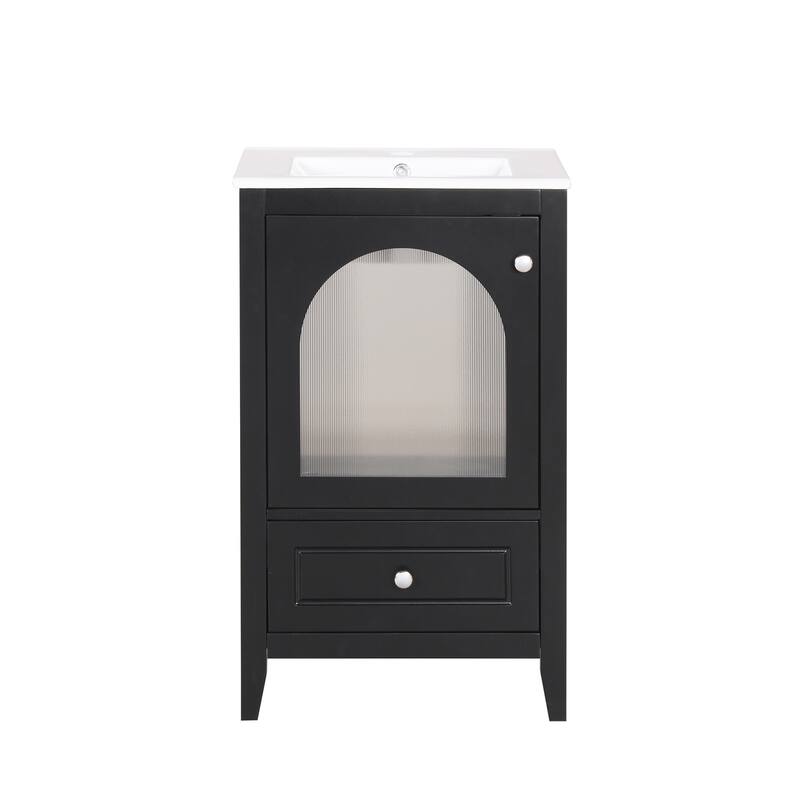20 Inch Bathroom Vanity With Sink Combo, Modern Bathroom Vanity, Compact Space Bathroom Cabinet With Glass Door, Drawer