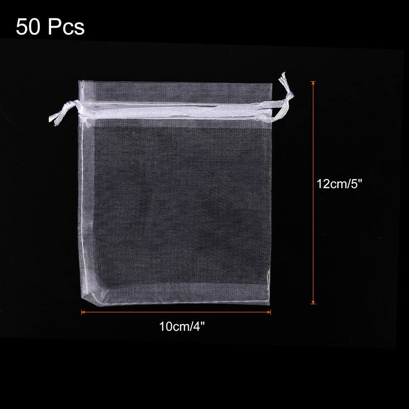 50pcs Organza Bags Drawstring Favor Pouches Sheer Mesh Bag for Wedding - White - 4 inch x 5 inch