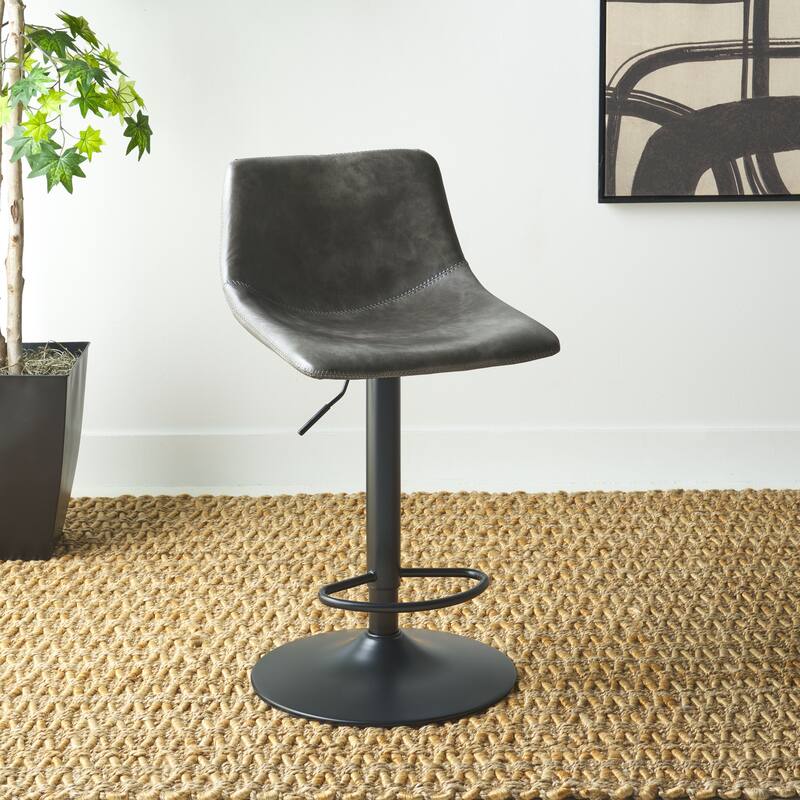 SAFAVIEH Aelin 32-inch Adjustable Bar Stool - 16"W x 19"D x 42"H - Grey/Black