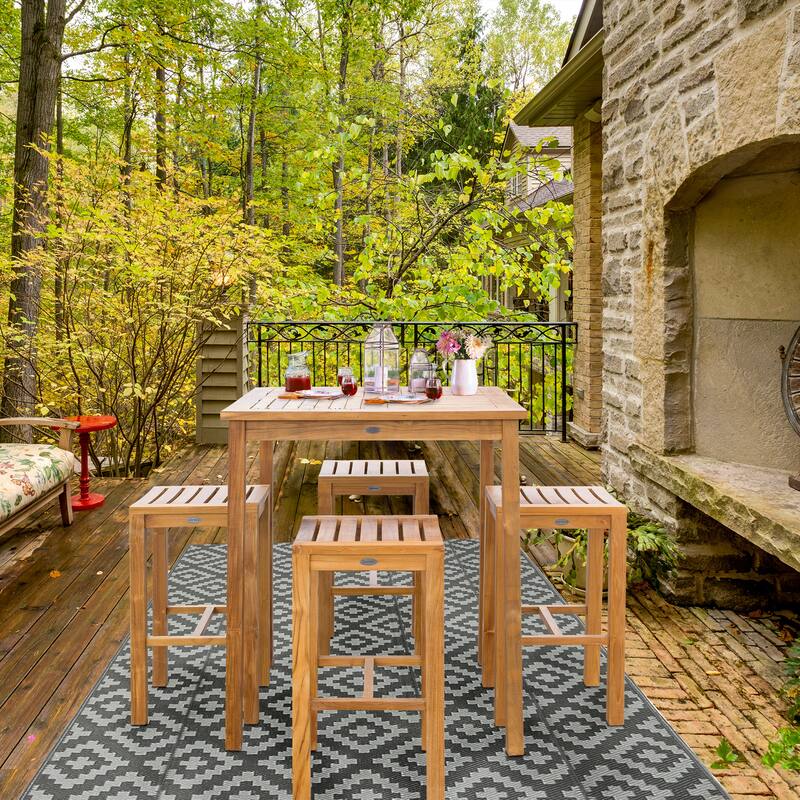 Chic Teak 5 Piece Teak Wood Havana Patio Bistro Bar Set with 35" Square Table & 4 Barstools