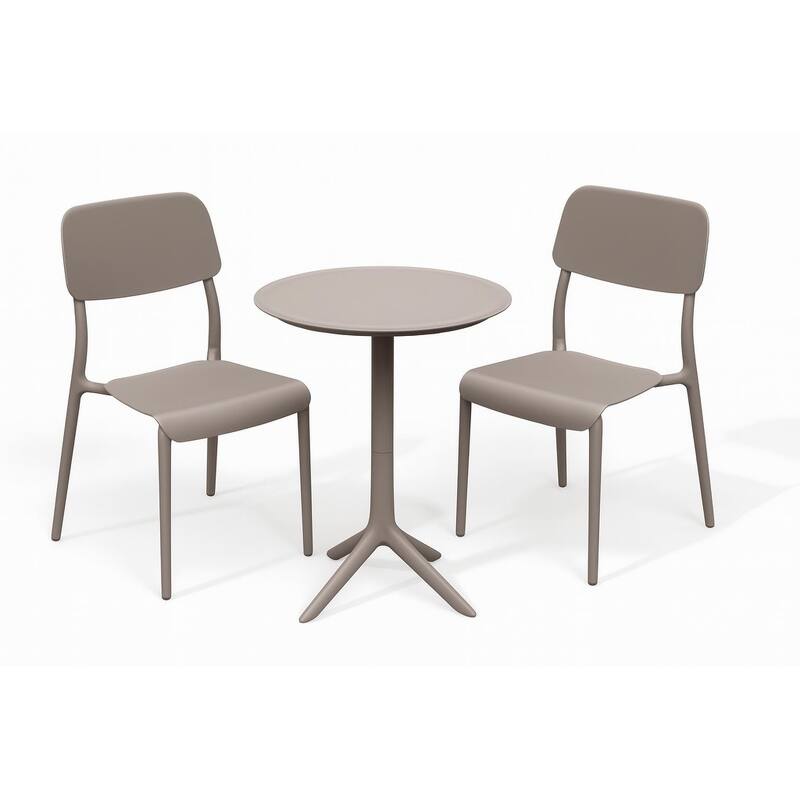 Rimo 3-Piece Contract Grade Outdoor Bistro Set with 2 stackable lounge chairs and 22.5" Dining Table.