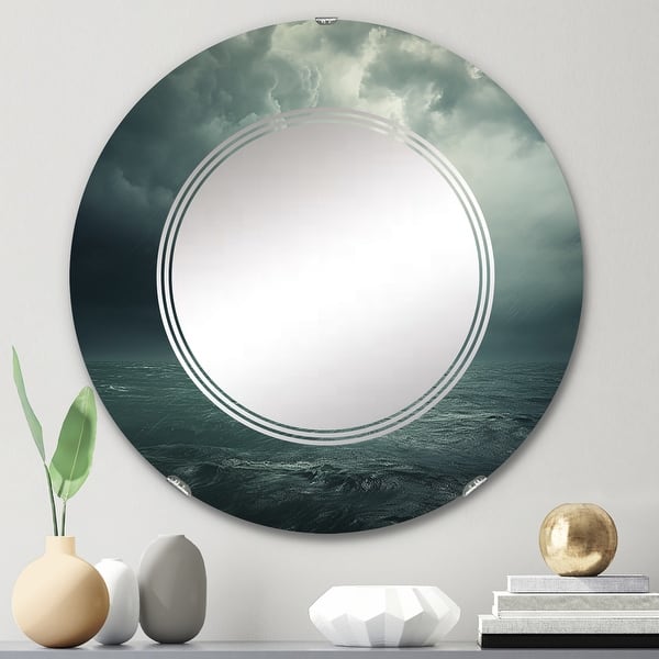 slide 2 of 15, Designart "Ocean Storm Harmony II" Nautical & Beach Modern Wall Mirror 24in.x24in.
