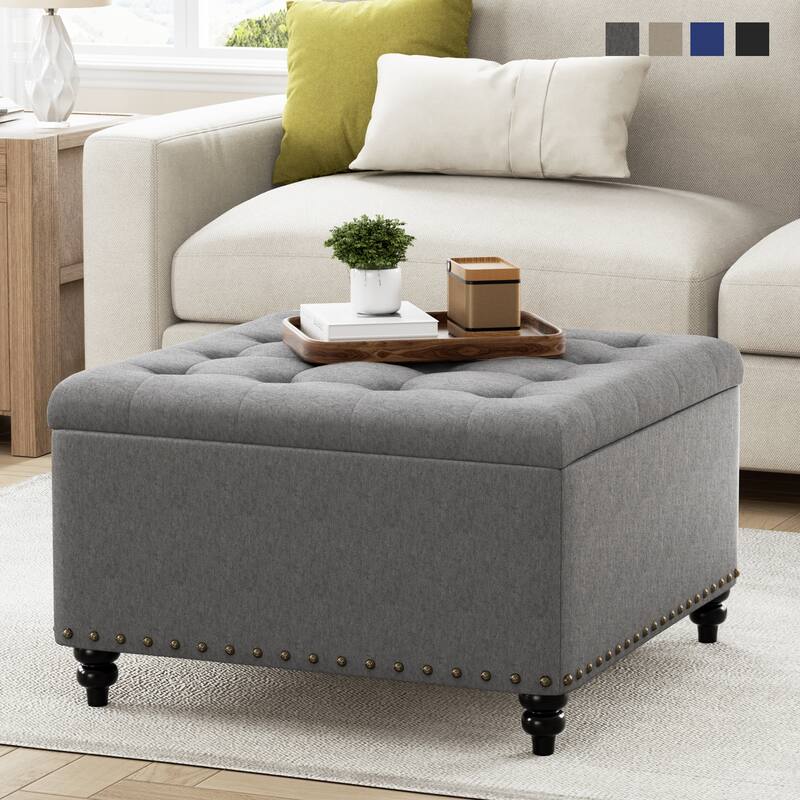 Large Square Storage Ottoman for Living Room