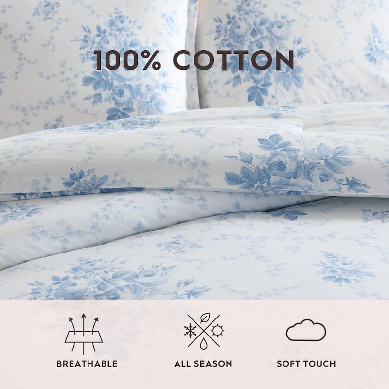 Laura Ashley Sophia Cotton Reversible Blue Duvet Cover Set