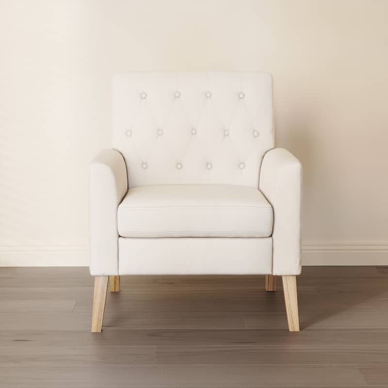 Mid-Century Modern Upholstered Linen Fabric Button Tufted Accent Chair Set of 2 - 28.5 W X 27.25 D X 33.75 H