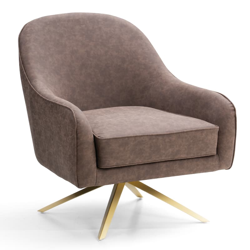 Modern Upholstered 360-degree Swivel Accent Chair Faux Leather Sofa Chair - Coffee - 1PC