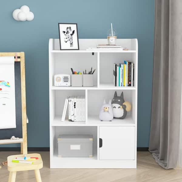 slide 2 of 14, Bookshelf with 6 Compartments,Kids Bookcase,Freestanding Shelves and Cube Organizer White