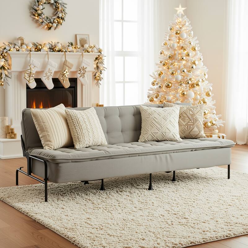 Homy Casa Modern Convertible Sofa Bed, Beige Futon Couch with Metal Frame
