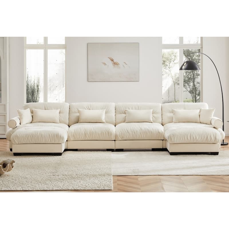 166" Modular U-shaped Sectional Sofa Cloud Couch with Movable Ottomans - Cream