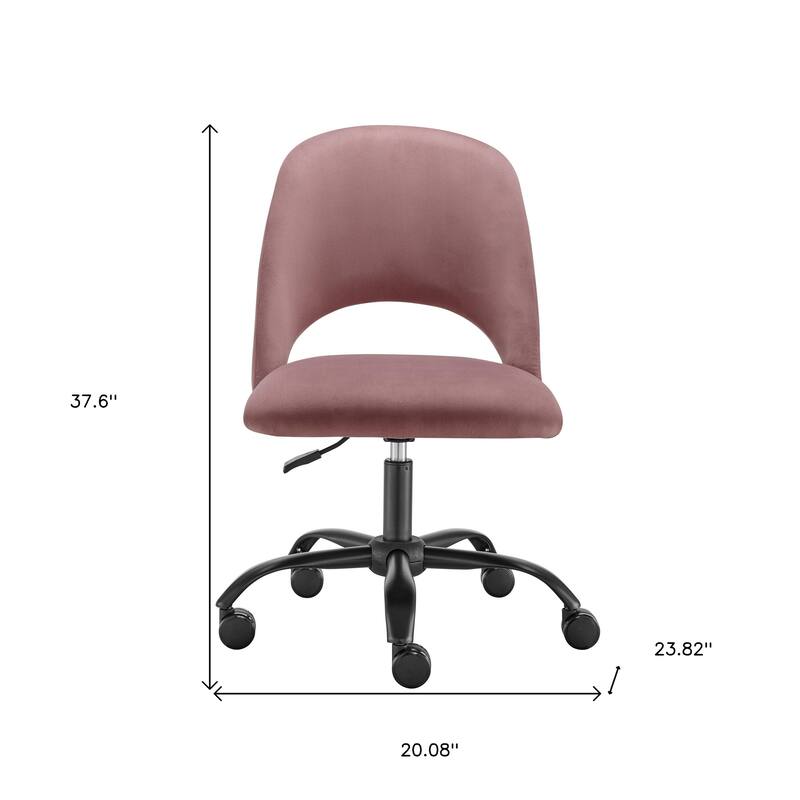 Rose and Black Steel and Velvet Adjustable Swivel Rolling Conference Office Chair - 20.08' X '37.6' X '23.82