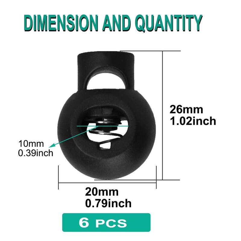 6pcs Plastic Cord Lock Stopper End Spring Fastener Organizers Black