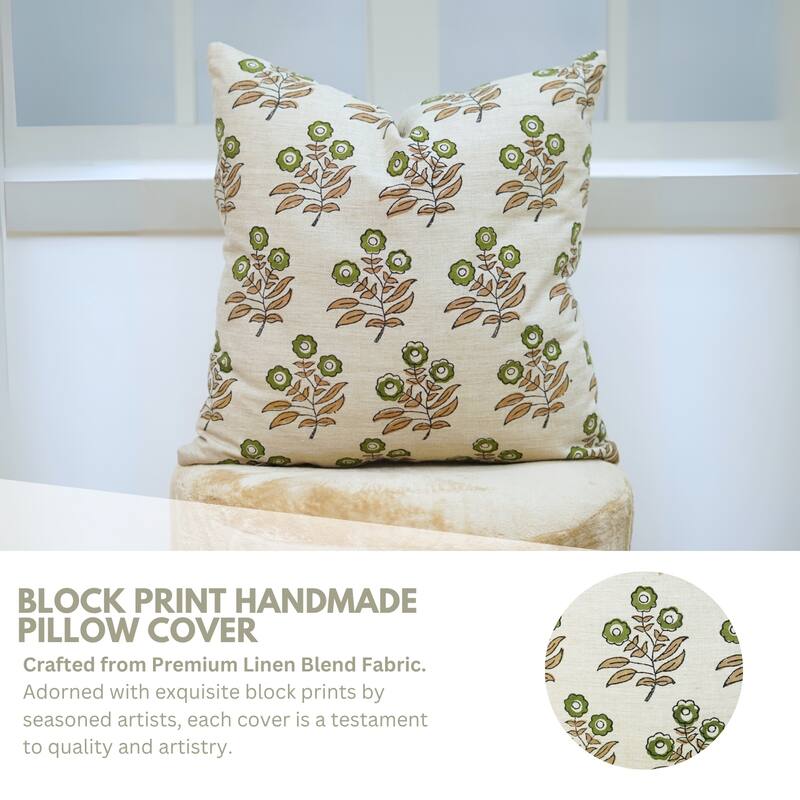 Fabdivine Cushion Cover with Soft Linen Fabric Floral Block Print Boho Cozy Rectangle 12x20 Inch Throw Home Pillowcase, Neha