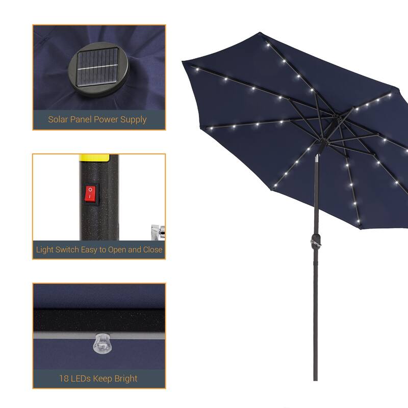 LIVOOSUN 9Ft Patio LED Market Umbrella Outdoor Table Steel Umbrella