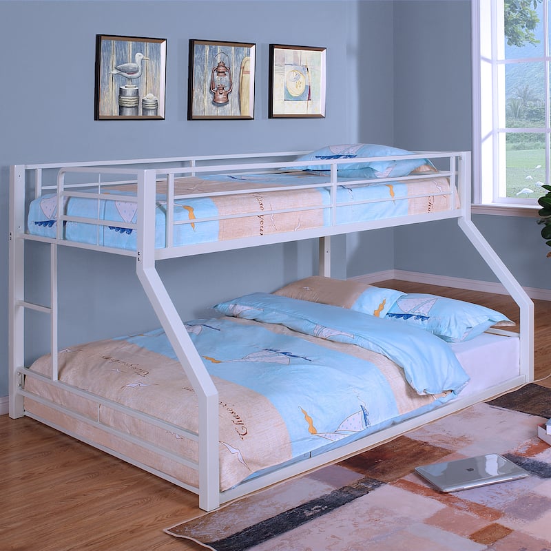 Drella Transitional Metal Bunk Bed with Ladder by Furniture of America - Twin/Full - White powder coating