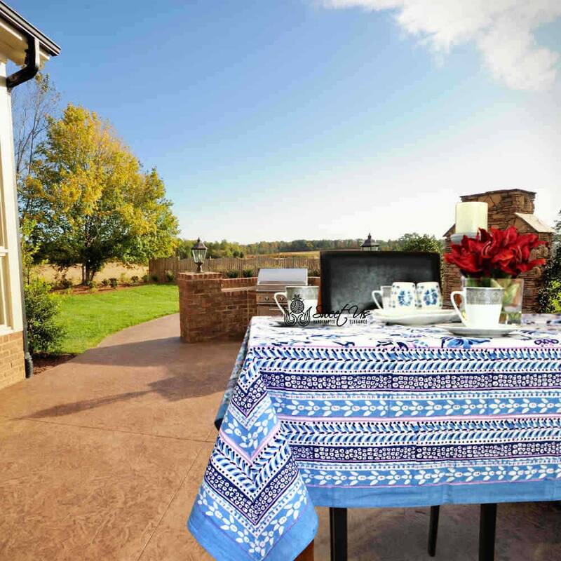 Artistic Floral Block Print Cotton Tablecloth Collection - 60 x 60 in