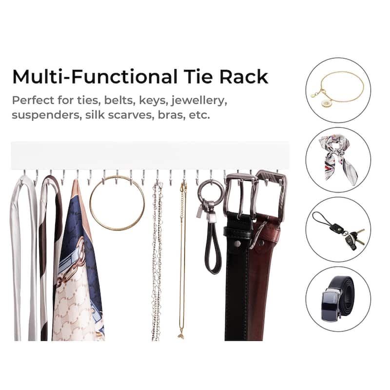 2-pack Wall-Mounted Wooden Hangers with 20 Hooks for Ties, Belts, Hats