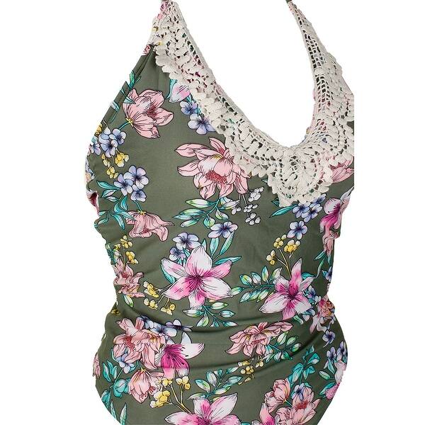Shop Hula Honey Juniors Olive Tropic Romance Floral Halter One