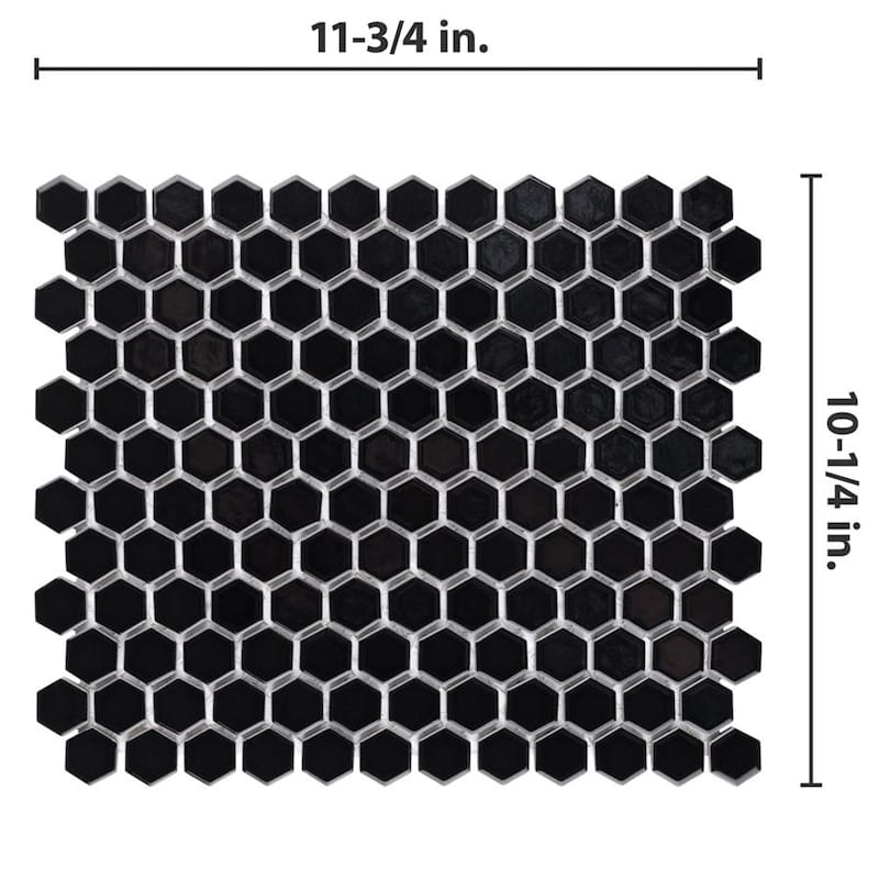 Merola Tile Metro 1" Hex Glossy Black 10-1/4"x11-7/8" Porcelain Mosaic Tile