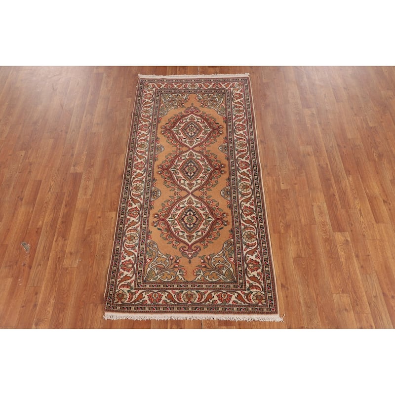 Orange Anatolian Turkish Accent Rug Hand-Knotted Wool Carpet - 2'11" X 6'0"