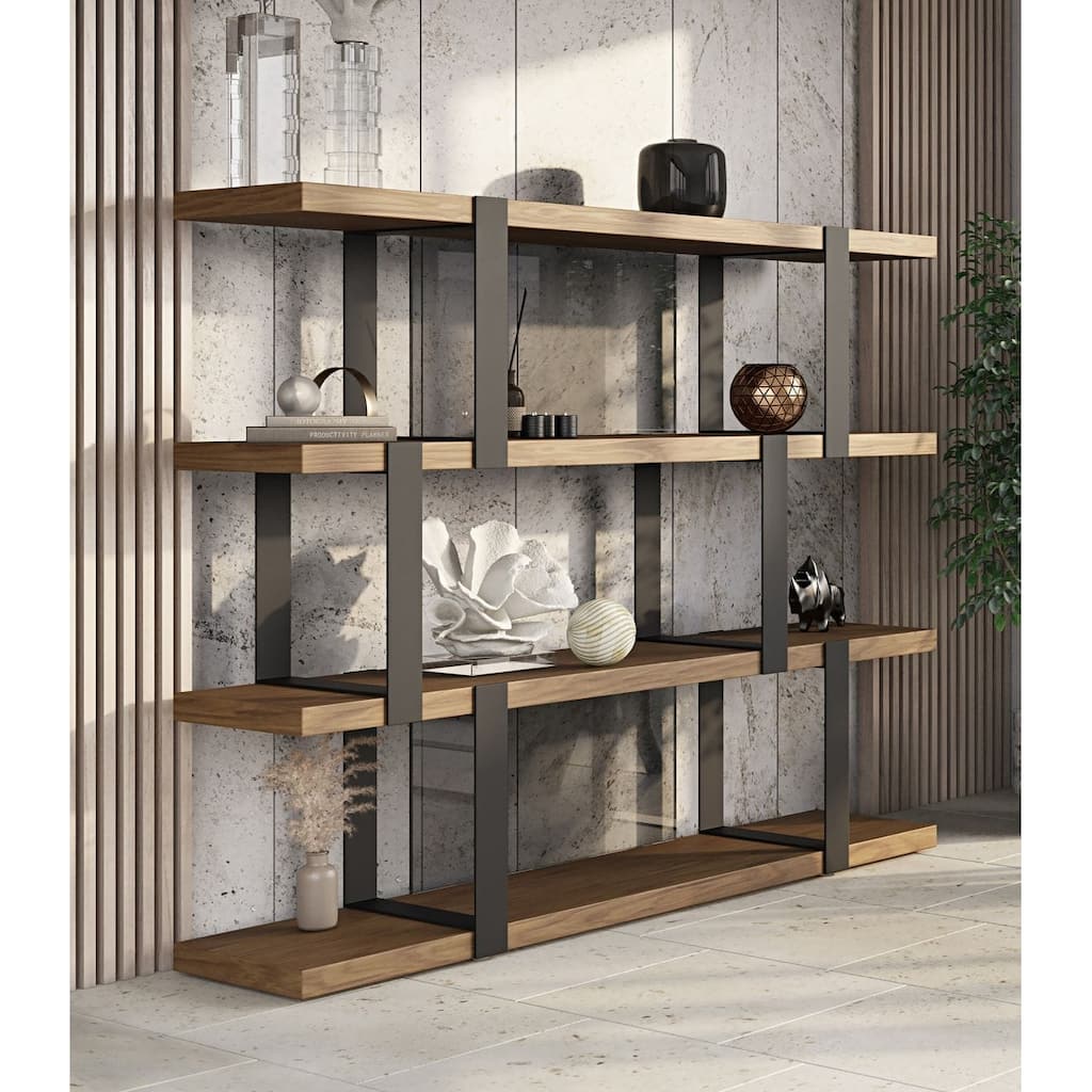 Modrest Brewer Modern Walnut & Black Bookshelf