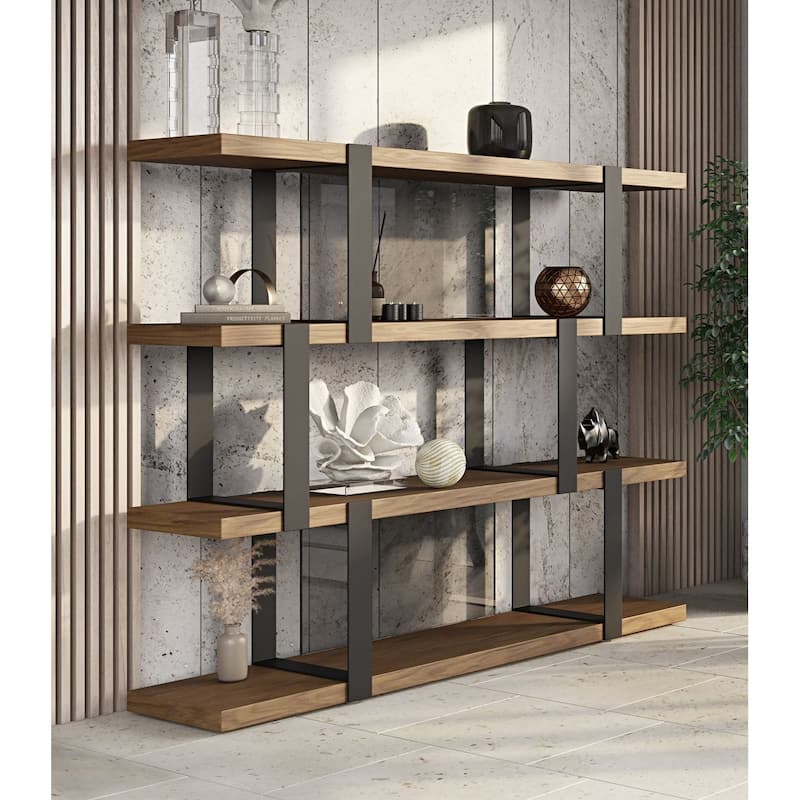 Modrest Brewer Modern Walnut & Black Bookshelf