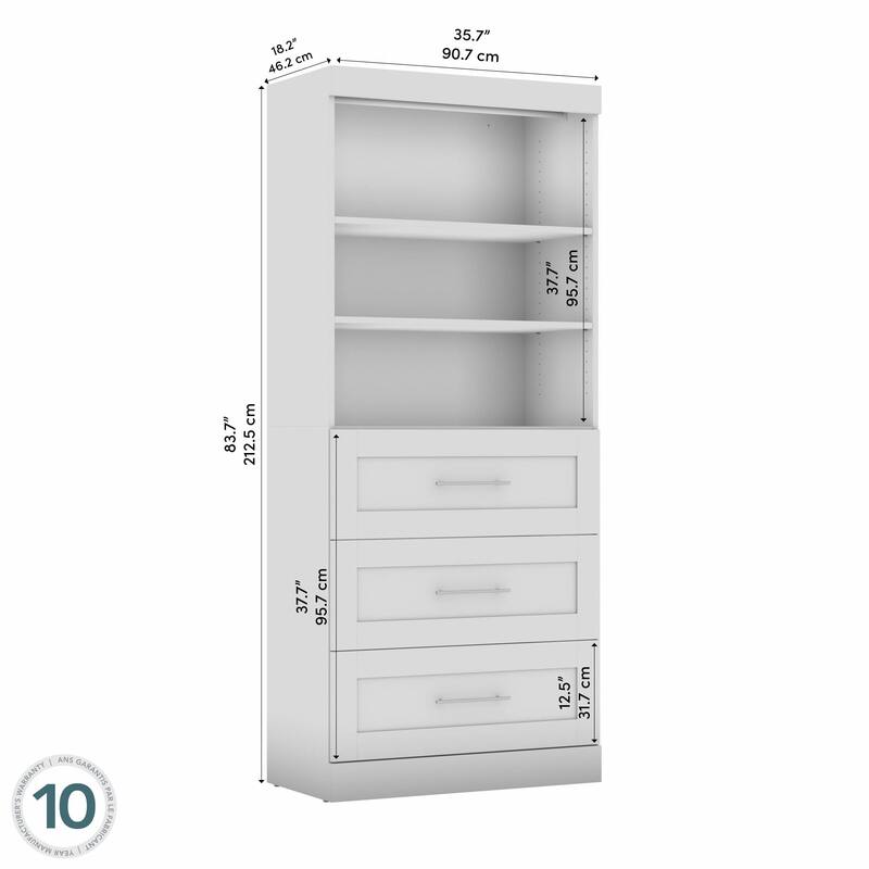 Bestar Pur 36W Closet Organizer with Drawers and Shelving