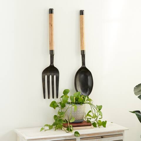 Black Aluminum Contemporary Wall Decor Food and beverage (Set of 2)