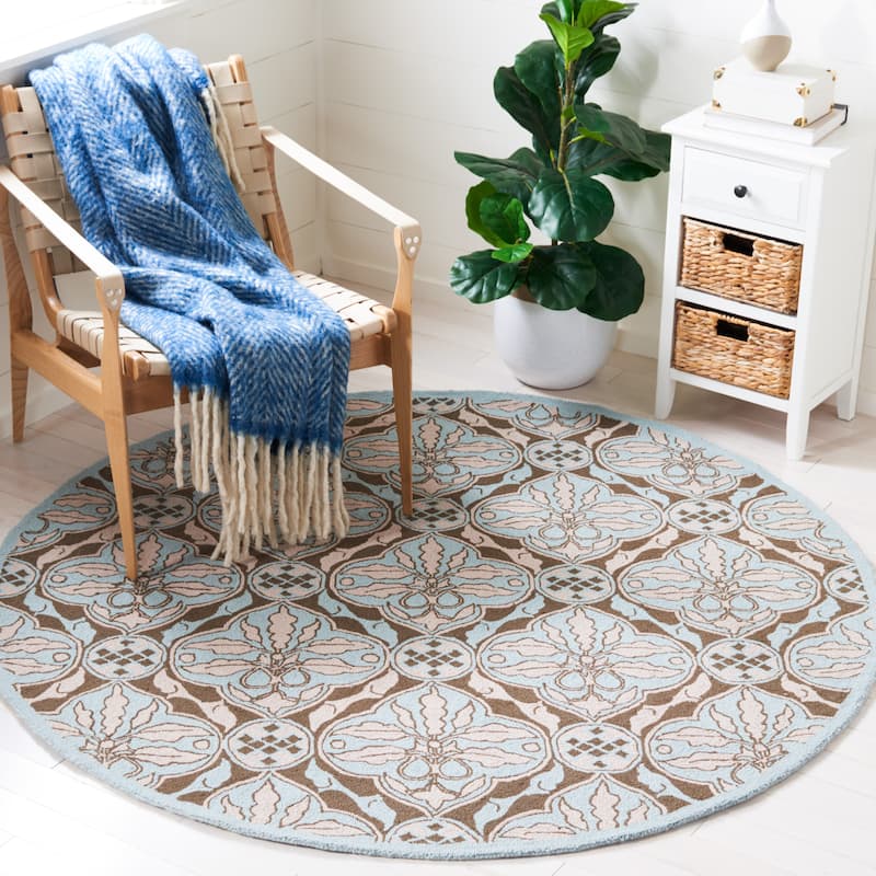 SAFAVIEH Handmade Chelsea Faiga French Country Wool Rug - 5'6" Round - Brown/Blue