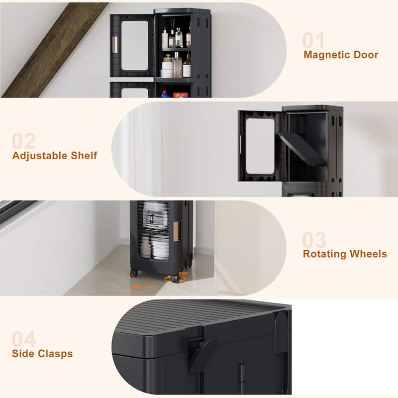 Javlergo 65" Narrow Tall Storage Bin 4 Tier Foldable Kitchen Storage Cabinet Organizer Freestanding Kitchen Pantry