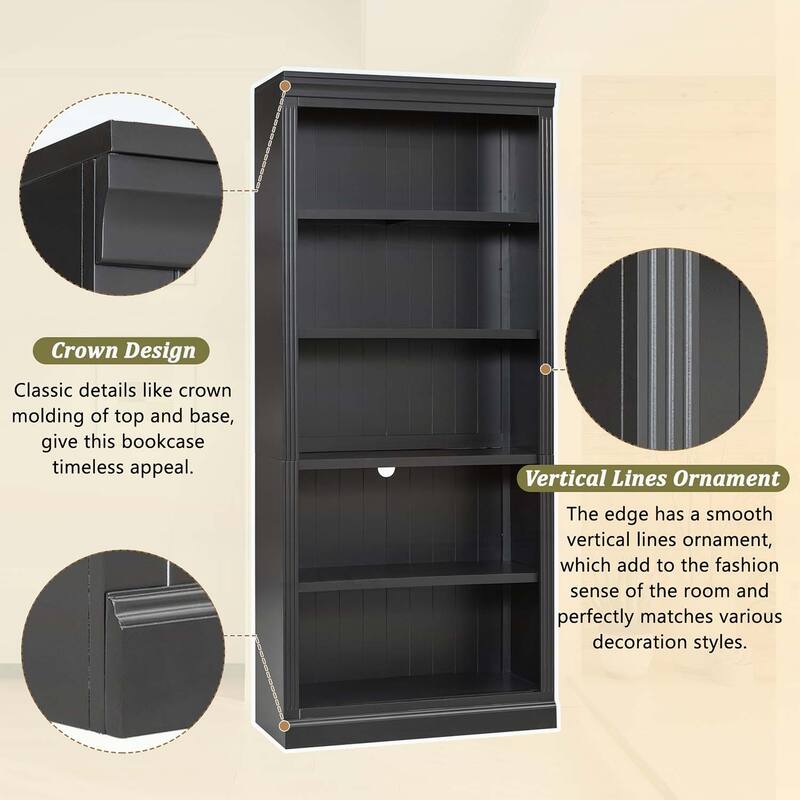 5-Tier Wood Bookcase for Books and Decor