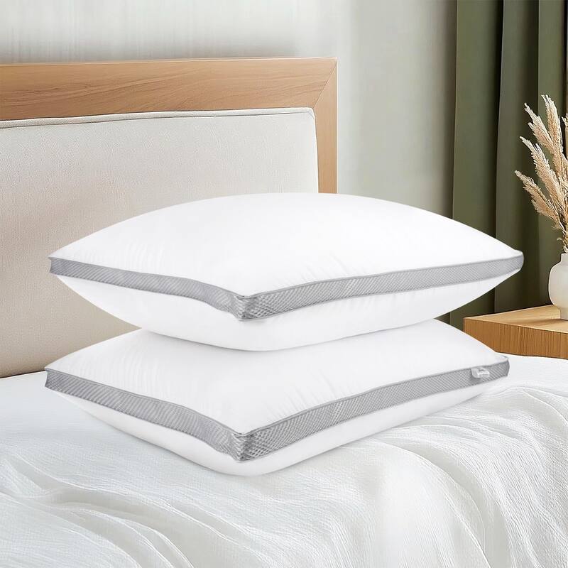 Cotton Gusseted Pillows, Down Alternative Bed Pillows for Side&Back Sleepers, Set of 2