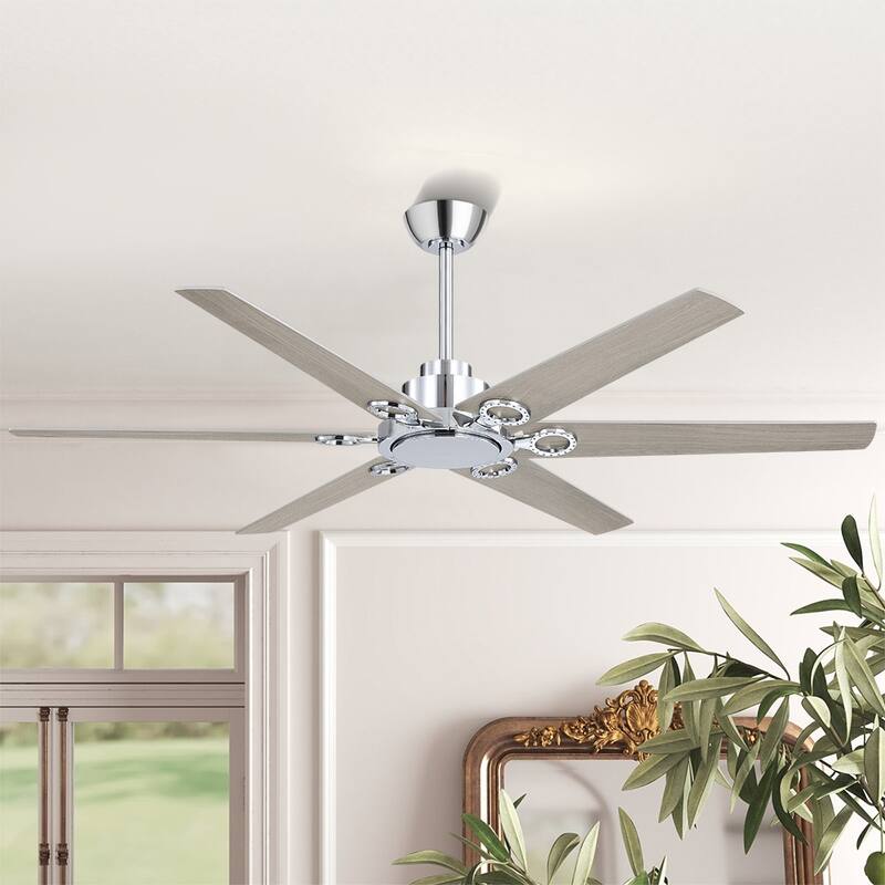 MLiAN 64 in 6 Playwood Blades Dc Motor Indoor Downrod Standard Ceiling Fan With Remote - 64'' - Chrome