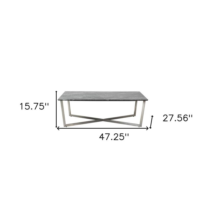 HomeRoots 47" Black And Silver Faux Marble Rectangular Coffee Table